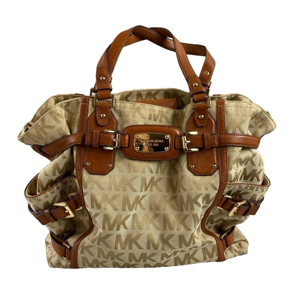 Michael Kors Large Gansevoort Tote‎ in Signature Monogram Beige Jacquard/Leather - Picture 2 of 16